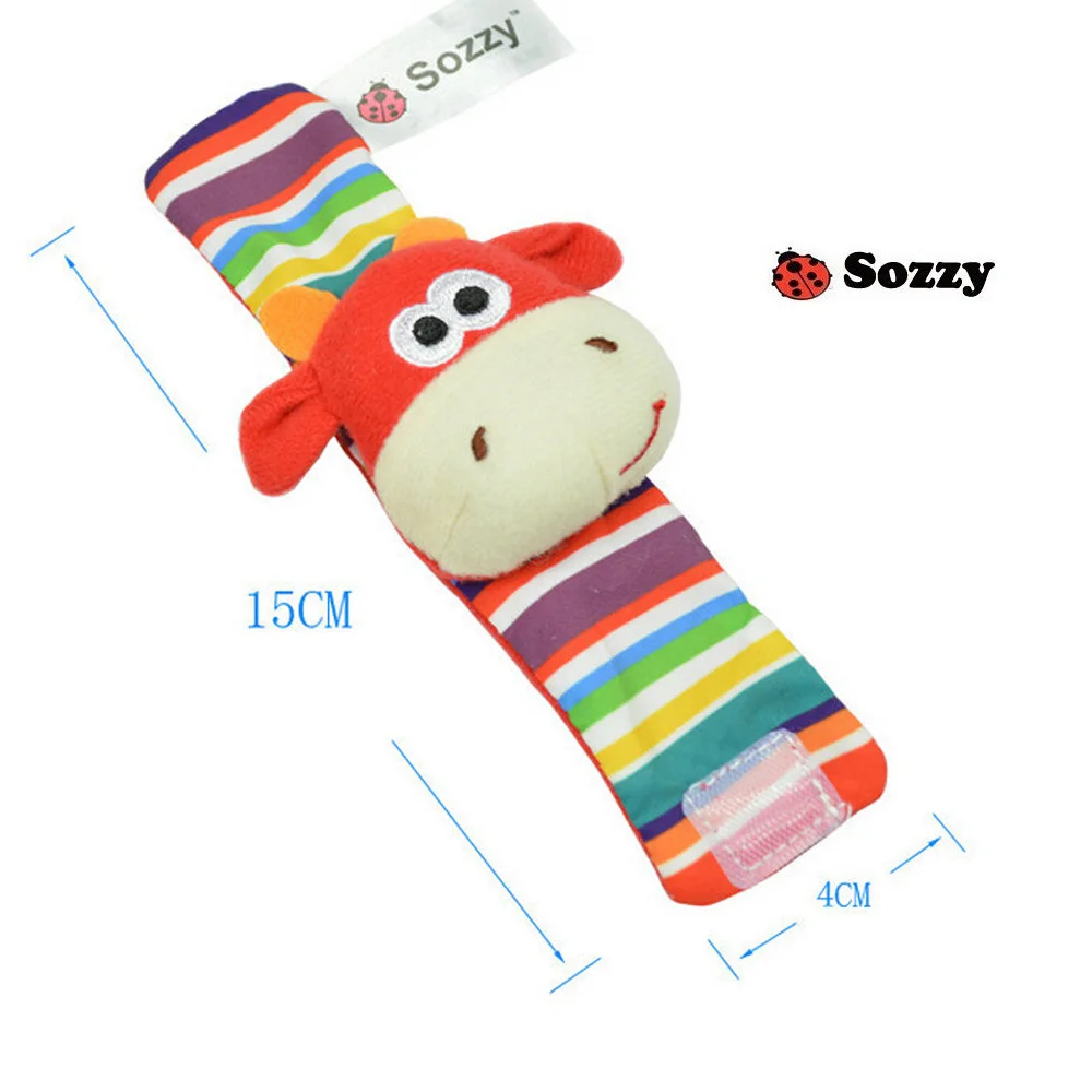 4 шт./лот Sozzy Детские игрушки садовый жук на запястье погремушка и носки для ног 4 стиля(2 запястья погремушки 2 носки