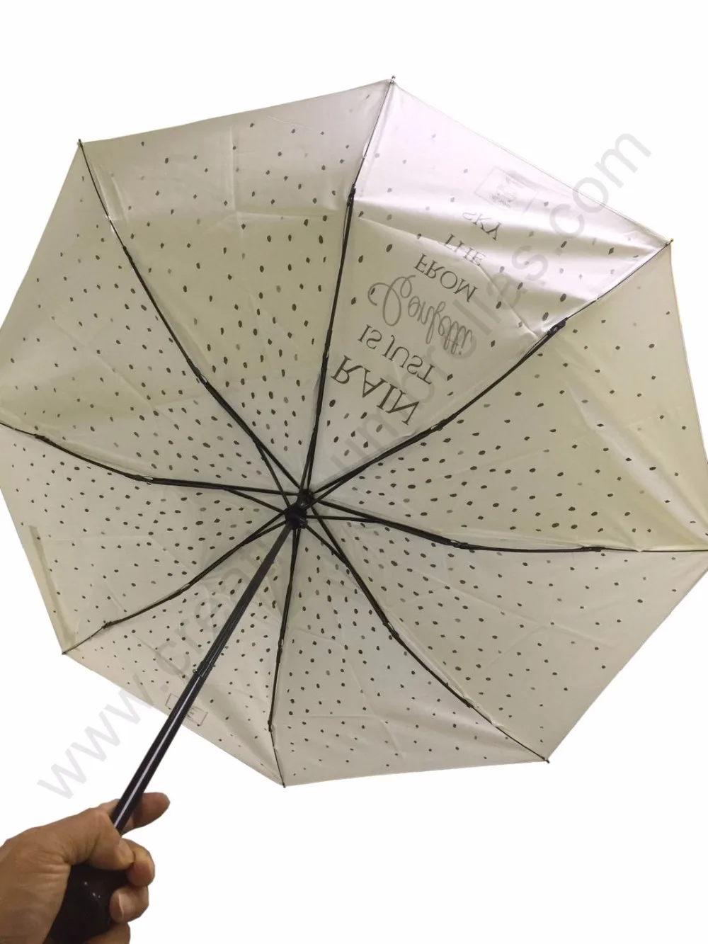 

Customized mass cargo Oem Ex-factory three fold windproof full dotting promotion umbrellas anti-rust fiber advertising parasol