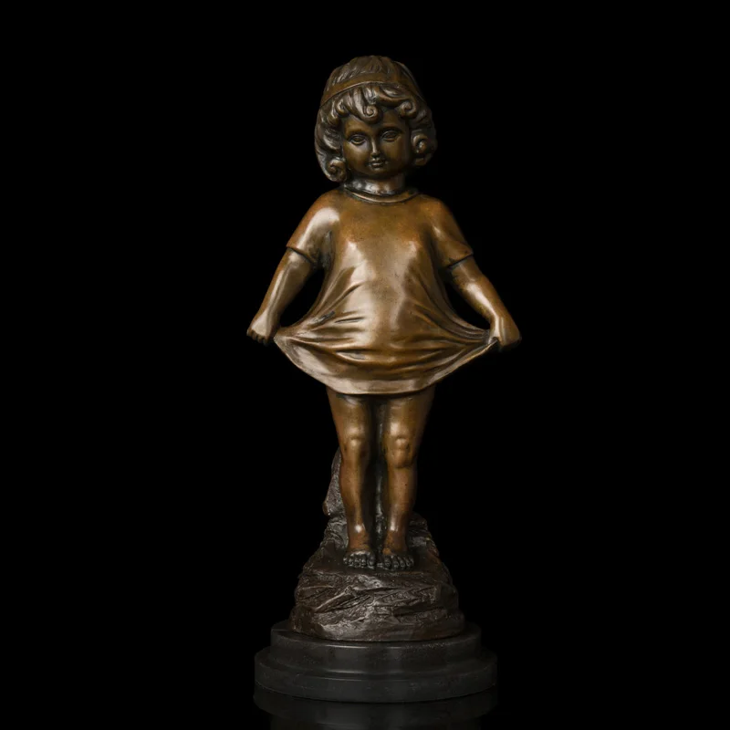 

ATLIE Little Girl Bronze Sculpture Modern Art Child Bronze Statue Figurine for Children Room Decoration Girl Birthday Gift