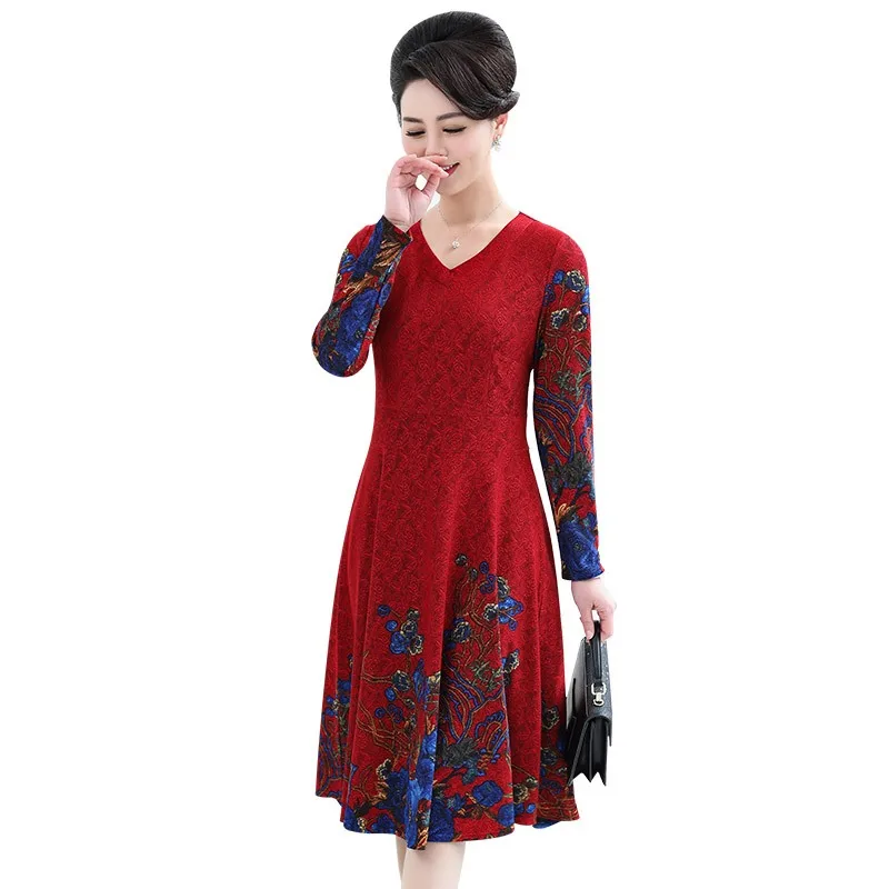 

New 2019 Spring Autumn Fashion Floral Elegant Slim Ladies Party Dress Women Casual V-neck Long Sleeve Dresses Plus Size Vestidos
