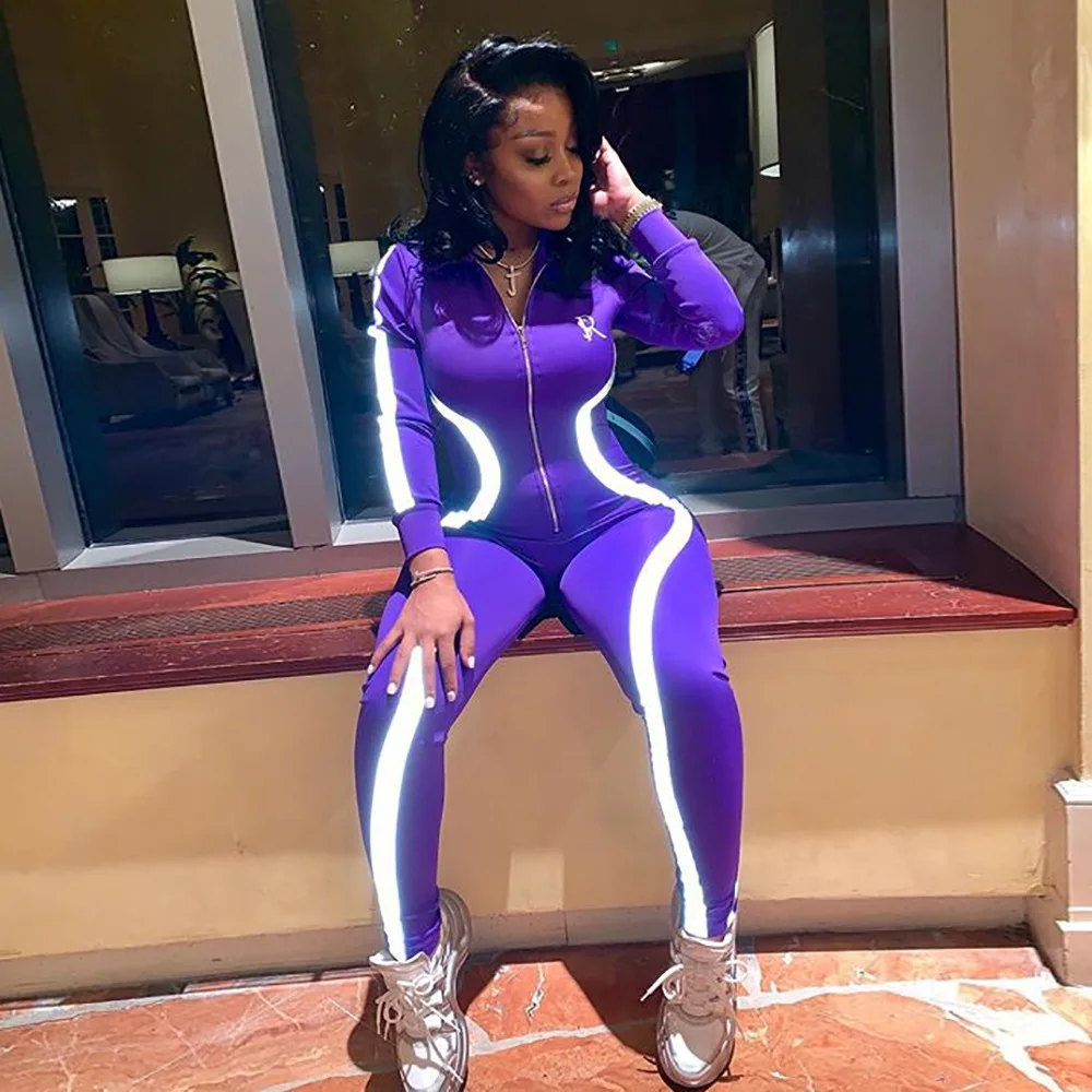 

2019 Lift The Hips Women Jumpsuits Slim Sexy Bandage Women Jumpsuits Fashion Reflective Stripe Patchwork Women Rompers Overalls