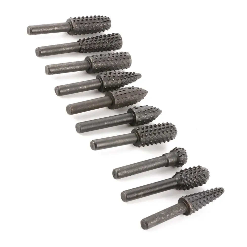 HHTL 10pcs Rotary Burr Set Wood Carving File Rasp Drill Bits 1/4 inch