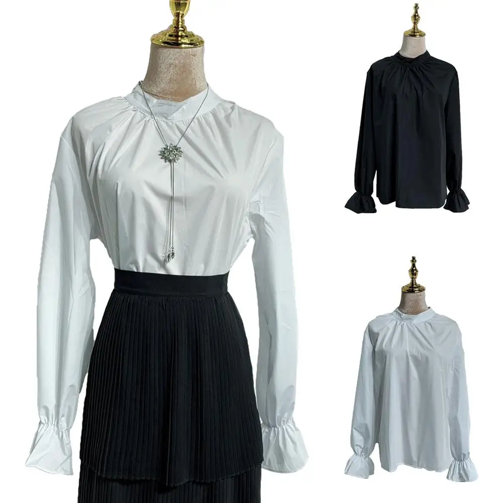 

Women Frill Bell Sleeve Blouse Top Shirt Muslim Ruffle Ruched Tops Turtle Neck Work Arab Islam Clothing Undershirts Elegant Top