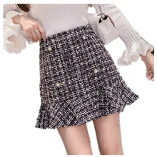 Новинка Осень-зима, модная подиумная твидовая мини-юбка русалки, Женская Высококачественная маленькая Душистая юбка с пуговицами
