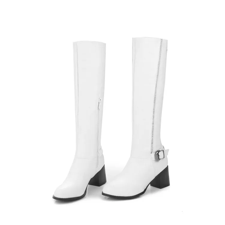 

Botas Mujer Winter Boots Big Size 34-45 Women Knee High Boots Sexy Chunky Heels Round Toe Winter Warm Shoes Less Platform T5319