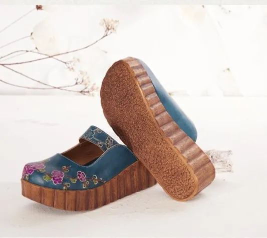 Careaymade-Folk style Head layer cowhide pure handmade Carved shoes,the retro art mori girl shoes,Women's fashion casual slipper