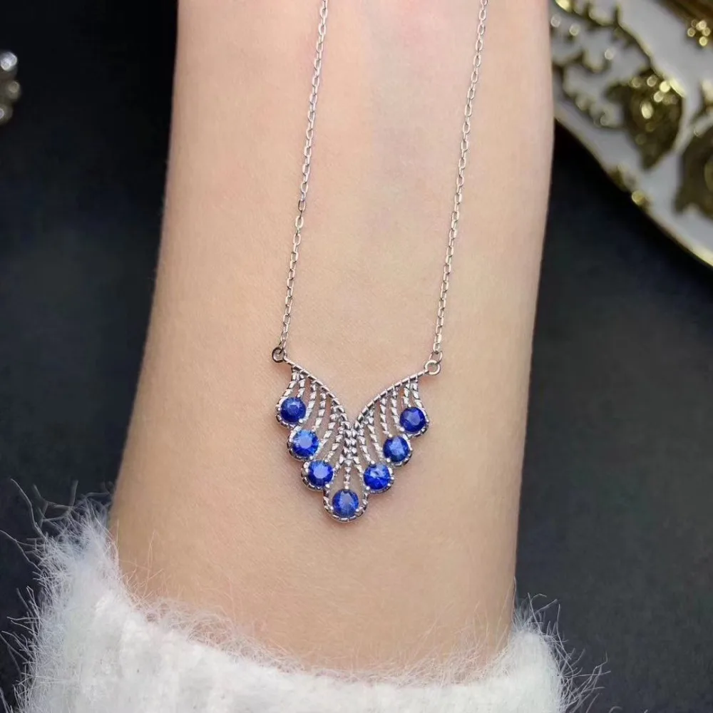 Collier pendentif saphir bleu naturel S925 argent collier de pierres précieuses naturelles élégant