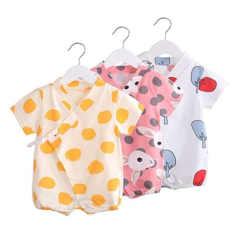 المولود الجديد الصيف ملابس قصيرة الأكمام الكرتون أرنب السروال القصير جديد ولد الطفل القطن تسلق بذلة الرضع بيجامة ازياء