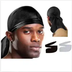 Атлас для мужчин растягивающаяся шапка хип хоп Du Doo Rag Durag Искусственные парики повязка на голову головные уборы одноцветное цвет длинная