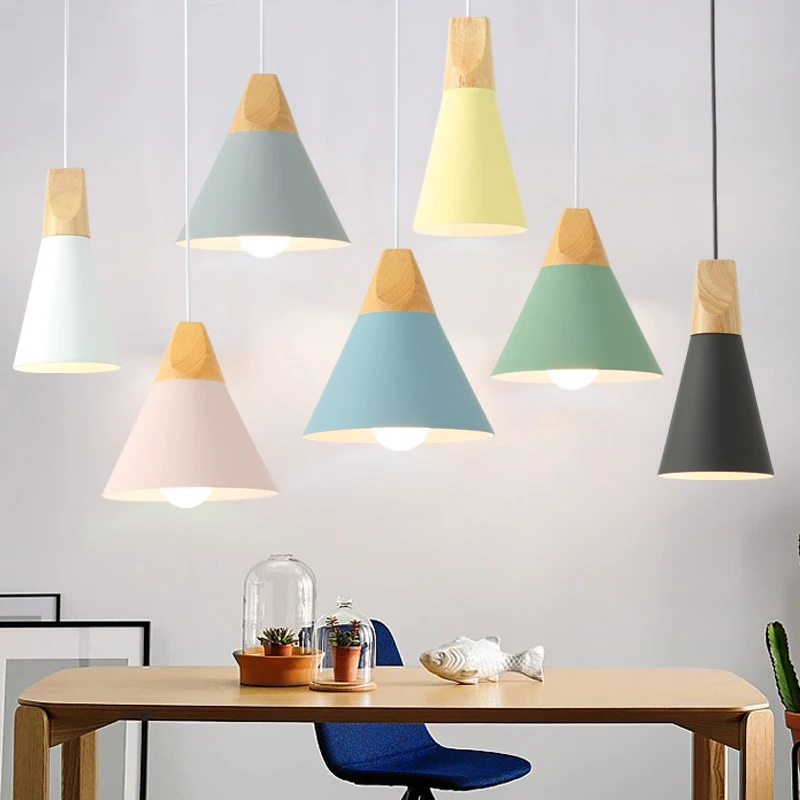  E27 Pendant Lights Restaurant/Bar Lighting Wooden Aluminum Shade Pendant Lamps Light Fixture - 32869848002