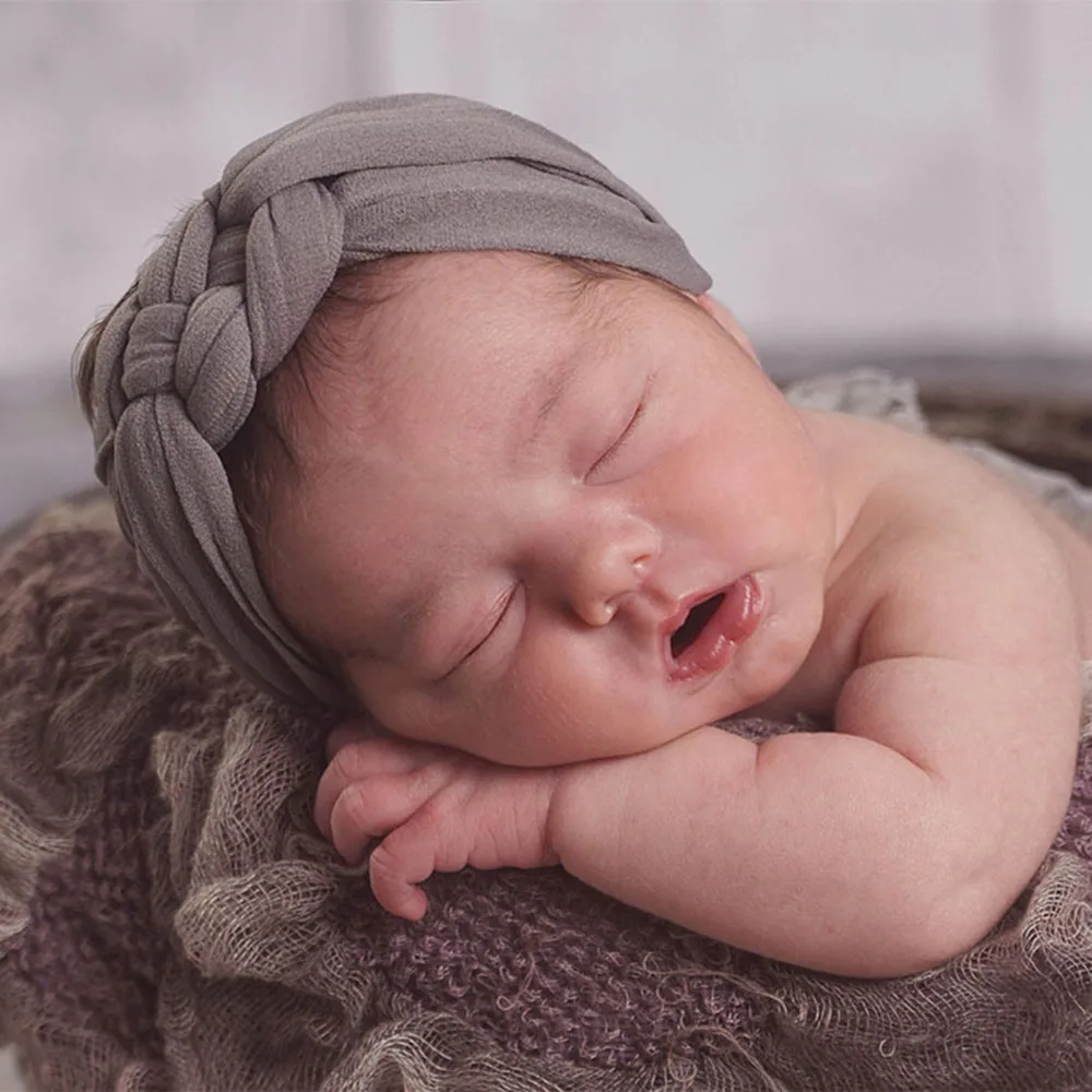 Однотонная милая детская эластичная повязка на голову для новорожденных, мягкие повязки на голову для девочек, крестообразный узел, аксессуары для волос в виде тюрбана хлопчатобумажная повязка для головы, повязки для волос