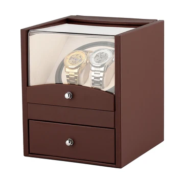 

US/UK/AU/EU Plug High Class Watch Winders for Automatic Mechanical Watches Brown PU Leather Watch Winder Box Luxury Storage Case