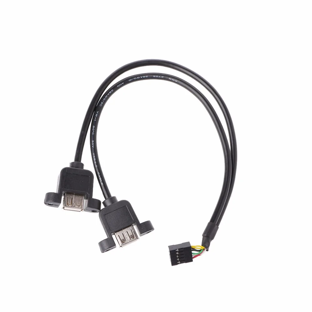 tablet-OOTDTY Motherboard Internal 9Pin To Dual USB 2.0 A Female Screw Panel Mount Adapter Cable-sata to usb