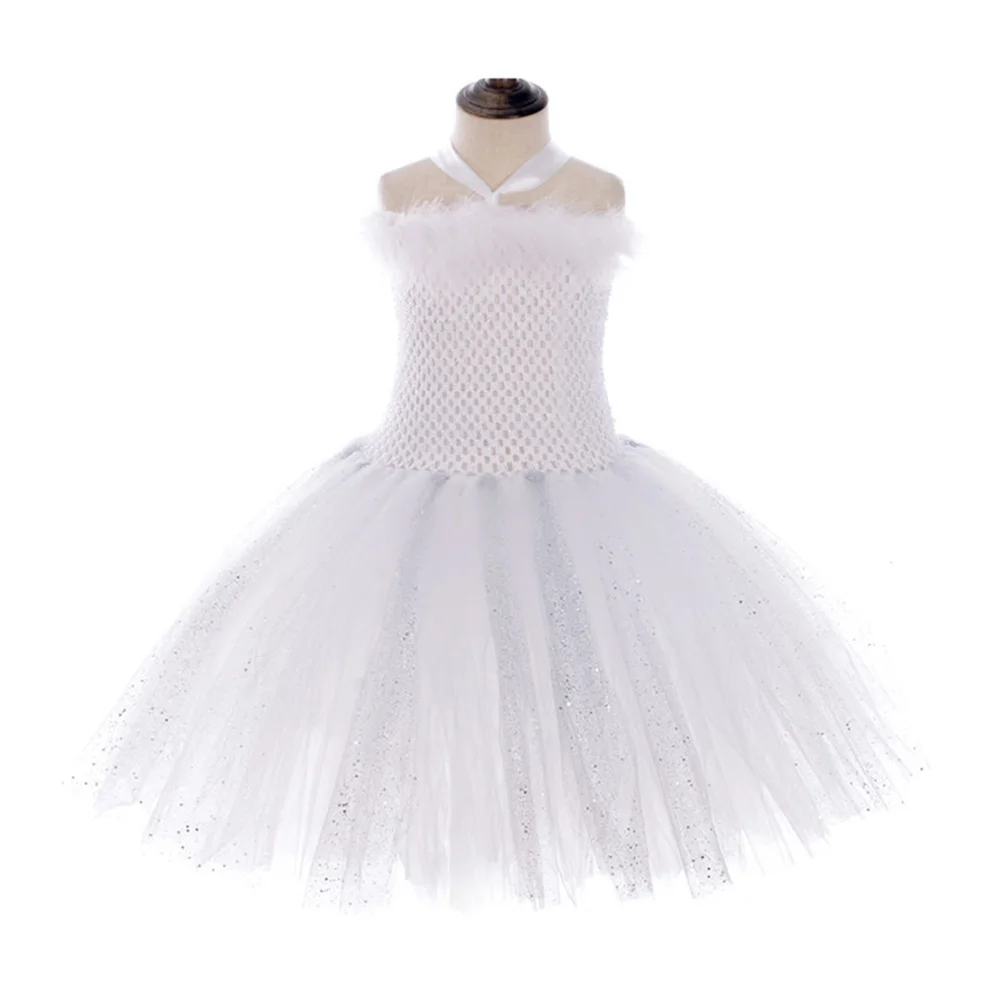 White Swan Lake Ballet Dress Fairy Girls Feather Glitter Sparkling Evening Dress for Kids Angel Cosplay Party Tutu Dress Vestido (3)