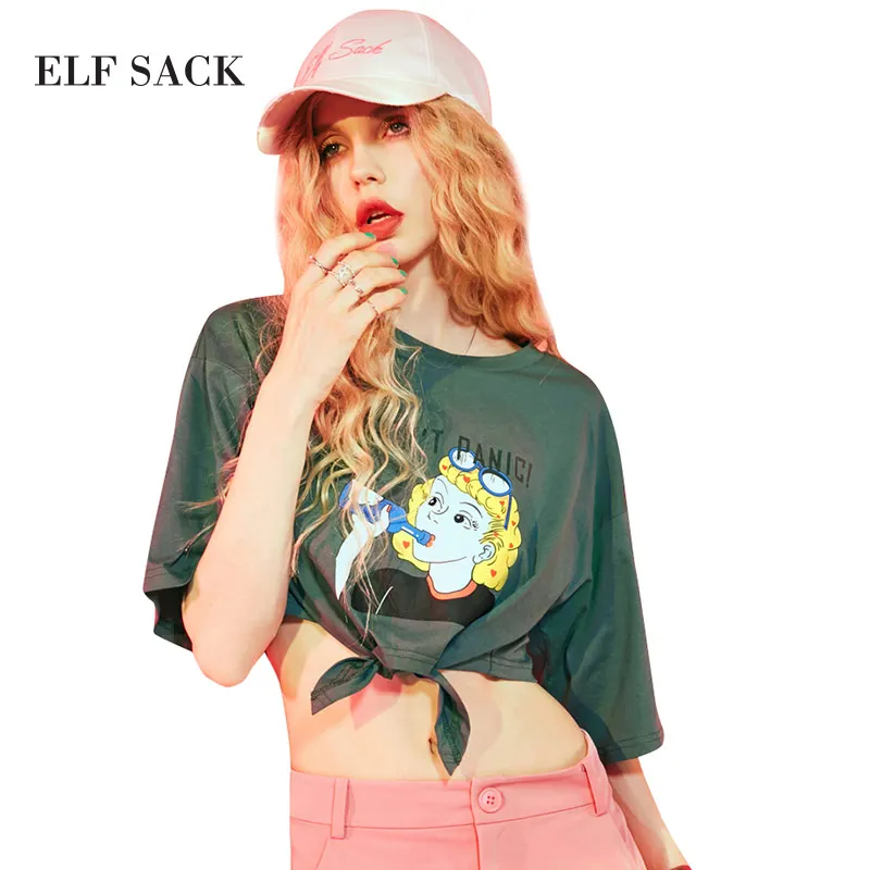 ELF SACK Summer Women T Shirts Lolita Cute Female Kawaii Crop Tops Loose Casual Tee Shirts