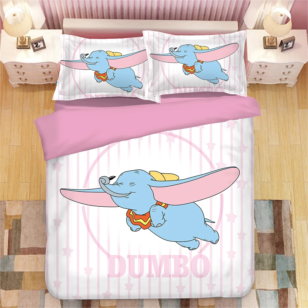 New Cartoon Dumbo Pattern Bedding Set Boy/Girls Baby Single Twin king Kids Duvet Cover Set Pillowcases queen blanket cover