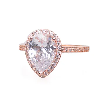 

Rose Gold Plating Water Drop Stone White Rings For Women Teardrop Zircon Crystal Pear Stone Ring Female Wedding Gif