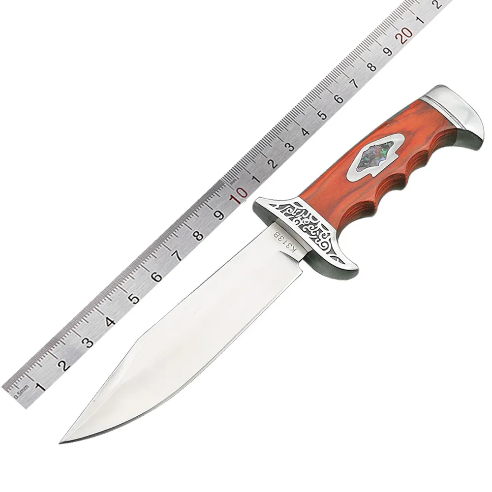 Mengoing 7Cr13Mov Стальной Охотничий Нож с фиксированным лезвием, стальные рукавицы, ножи с деревянной ручкой, кожа/нейлоновая оболочка