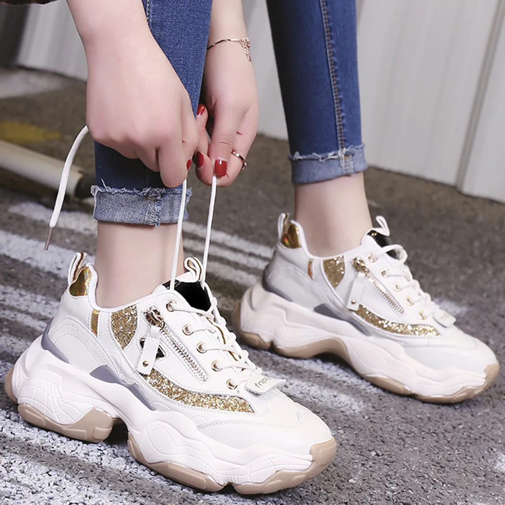 

2019 Autumn Ladies Glitter Chunky Sneakers Platform Casual Shoes dames Dad Sneakers Women Shoes Trainers basket chaussure femme
