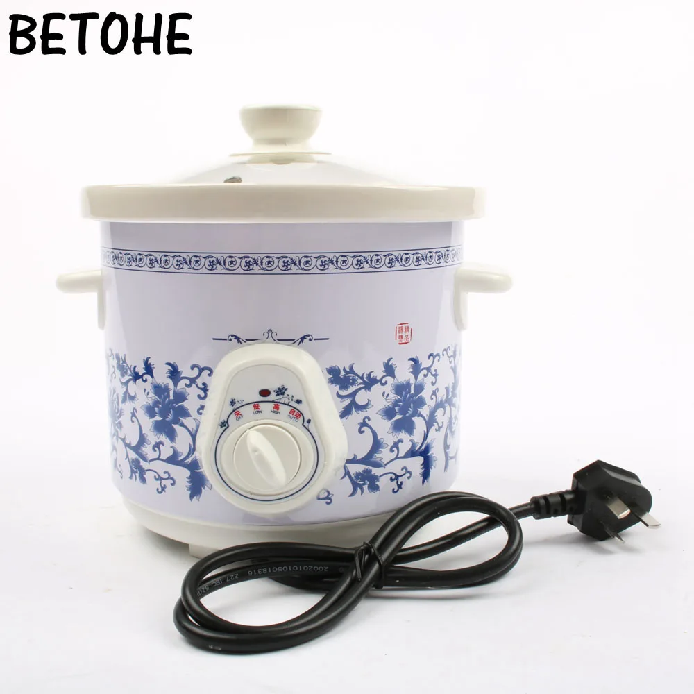 

BETOHE electric 140w Slow Cookers mini mechanical timer control stew foods Ceramic liner Blue and white porcelain color