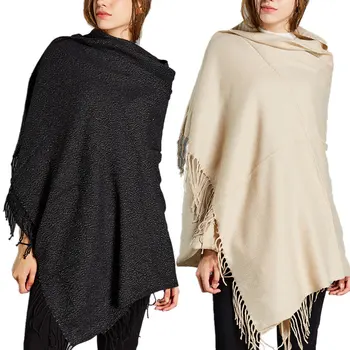 

Women Girls Large Acrylic Shawls Winter Autumn Solid Neck Back Wraps Light Blanket Cape Tassel Scarf