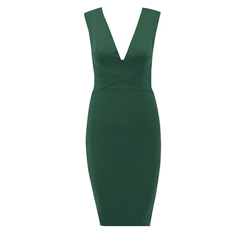 Sexy Bandage Dresses Wine Red Orange Green Party Night Club Wear New Arrival V-Neck Women Bodycon Dress Fashion Free Shipping - Color: Green