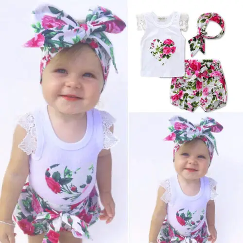 new hot summer Toddler Kids Baby Girls Outfits Clothes T-shirt Tops+Pants/Shorts/Skirt 2PCS Set