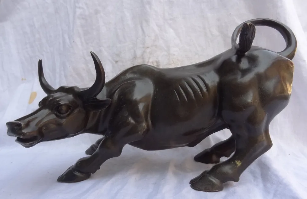 

bi002108 13" Chinese Bronze Animal Year Zodiac FengShui Wealth Bull Ox Statue Sculpture