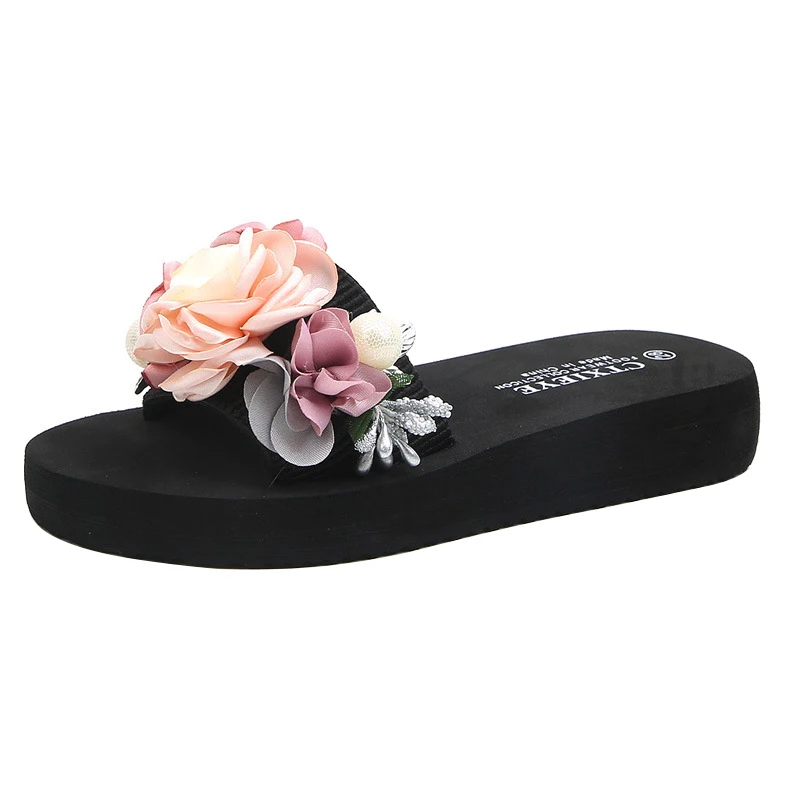 Summer Fashion Kids Slippers Rhinestone Girls Flip Flops Beach Shoes Children Comfortable Artificial Flower Slippers For Girls