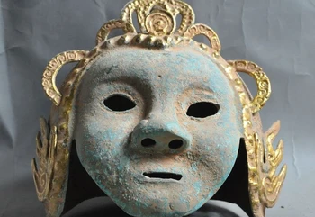 

10"old china bronze gilt Soldier General Hat Protective Gear Mask Helmet statue