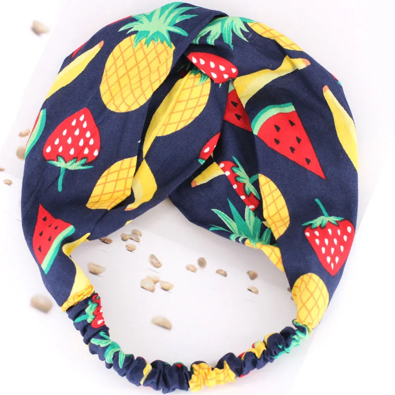 

Fruit Flower Women Hairband Fashion Girl Sea Beach Top Pineapple Print Bow Tie Holiday Hair Accessories Elastic Hair Band Turban