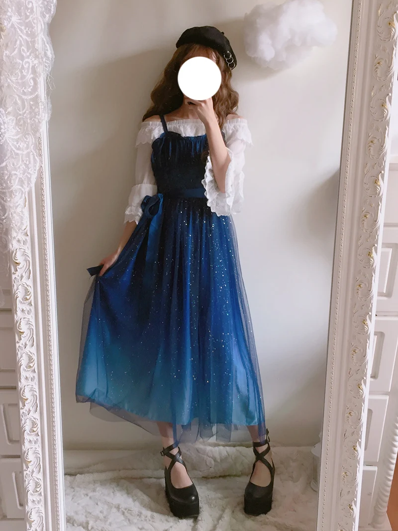 galaxy blue black starry fairy dress Starry starry night  Tell me your fave?!  First photos are the gown,  then midi and mini  Which would YOU choose?  Starry night dress,  celestial dress, stars dress, night