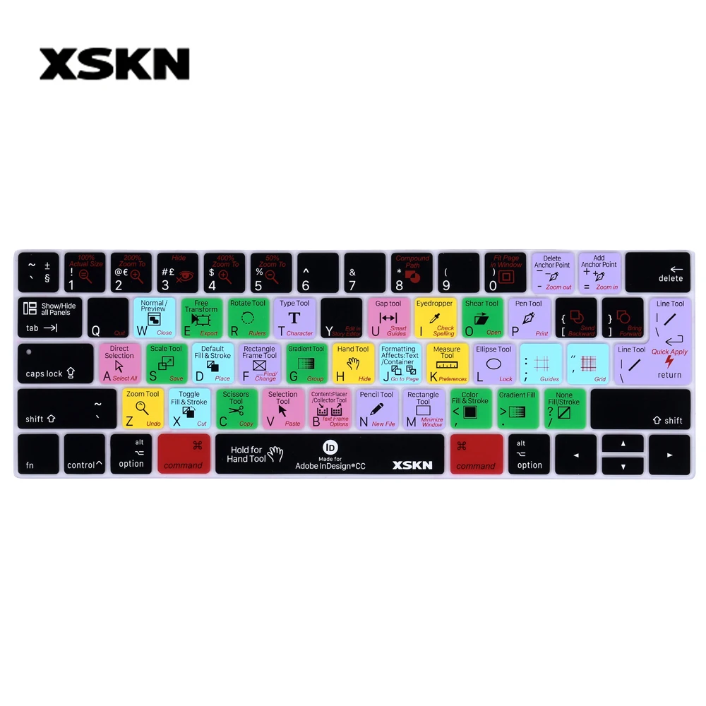 

XSKN for Adobe InD Shortcut Indesign Keyboard Cover Skin for Touch Bar Macbook 13 15 A1706 A1707 (2016+), Touch Bar Sticker Gift