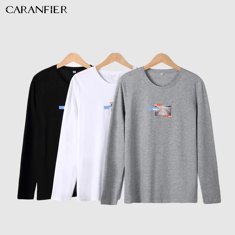

CARANFIER Spring Mens Casual T Shirts 3 Solid Brand Clothing O-neck Long Sleeve Man's Slim T-Shirts Clothes Tops Tees Plus Siz
