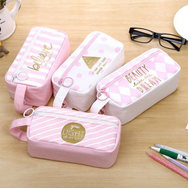 1pc Portable Canvas Pencil Case Organizer Stationery Pouch Makeup Cosmetic Bag