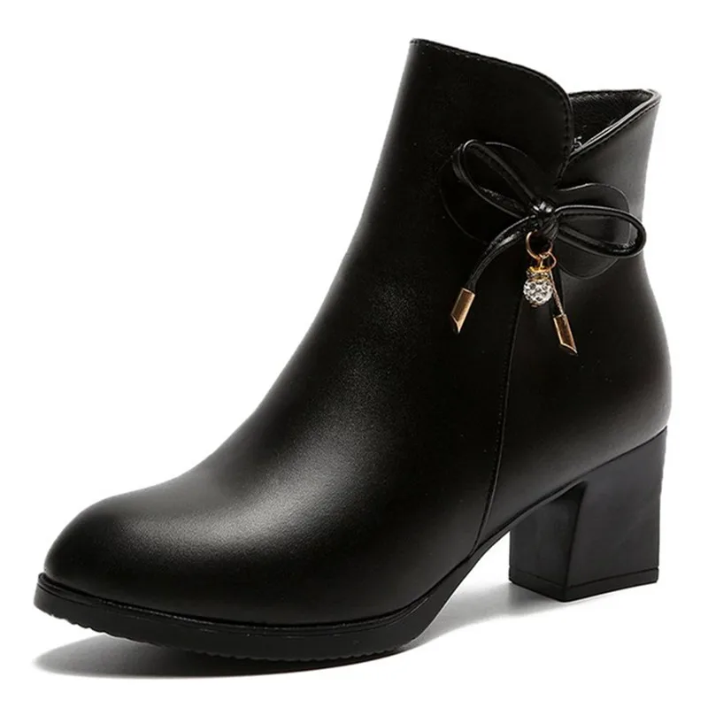ZZPOHE/модные женские ботинки; женские кожаные ботильоны на высоком каблуке с круглым носком; женская бархатная обувь; сезон осень-зима