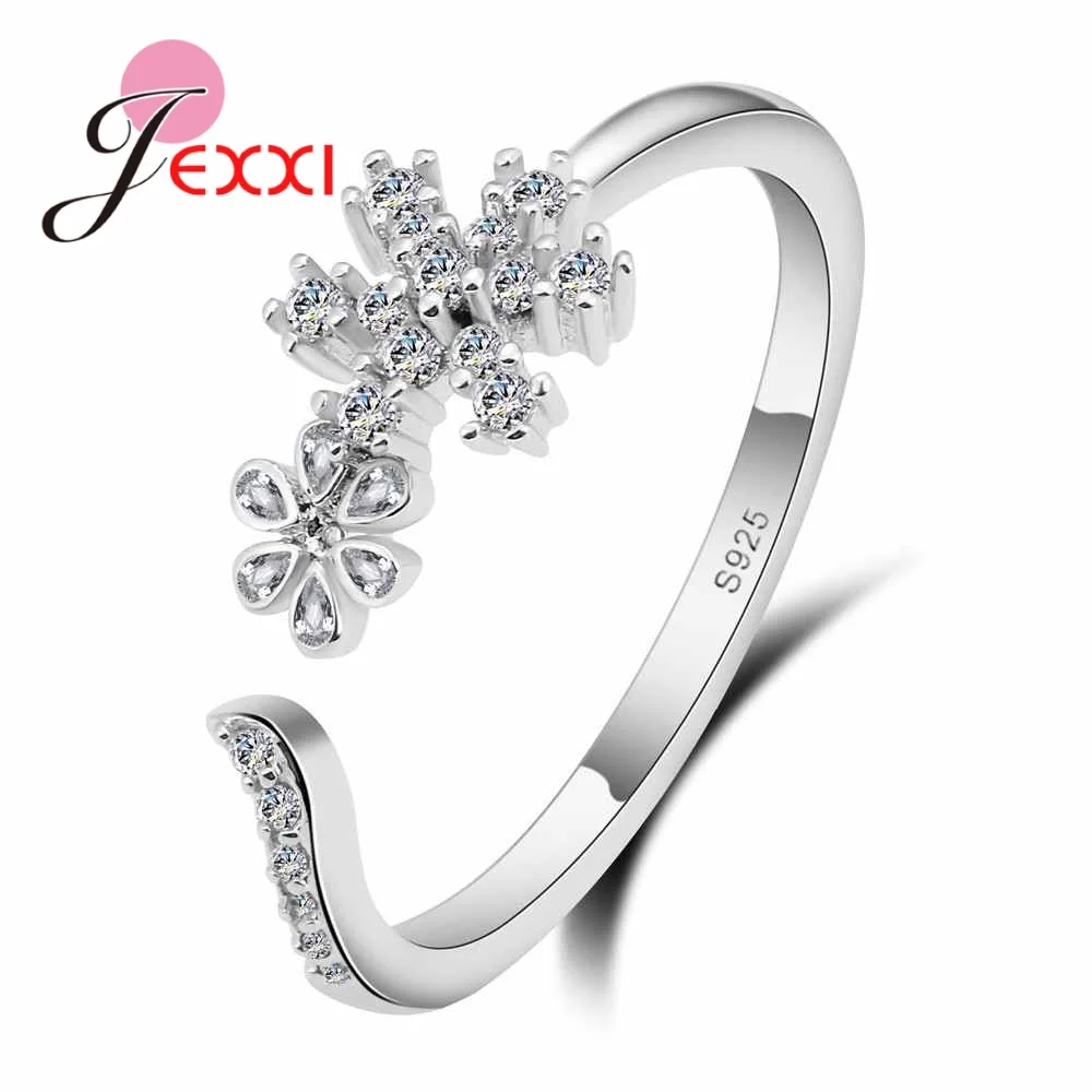 

Shiny White Cubic Zirconia Flower Rings for Wedding Bridal Original 925 Sterling Silver Jewelry Hot Resizable Female Anel