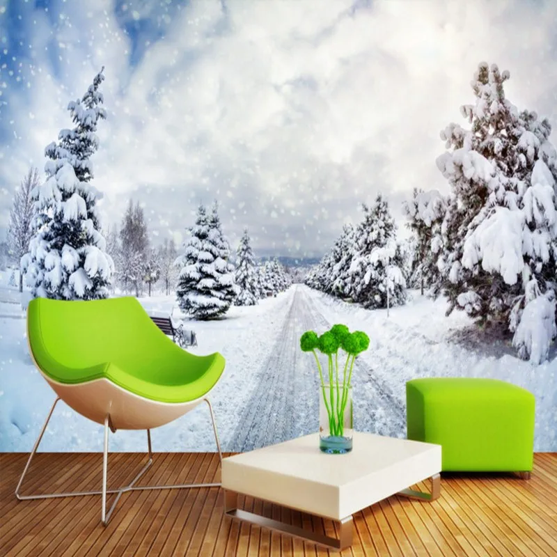 Custom 3d mural wallpaper Snow Christmas background wall painting