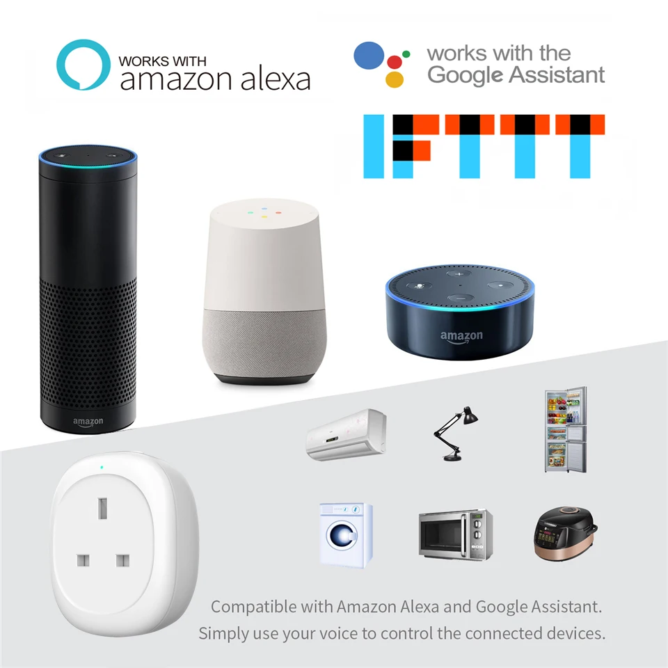 Tomada do Aplicativo Móvel de Controle Monitor de Energia Funciona com Alexa Inicial do Google sem Hub Reino Unido Wifi Inteligente Soquete Plug Power Remoto Necessário 10 REINO UNIDO WiFi Inteligente Soquete Plug Power