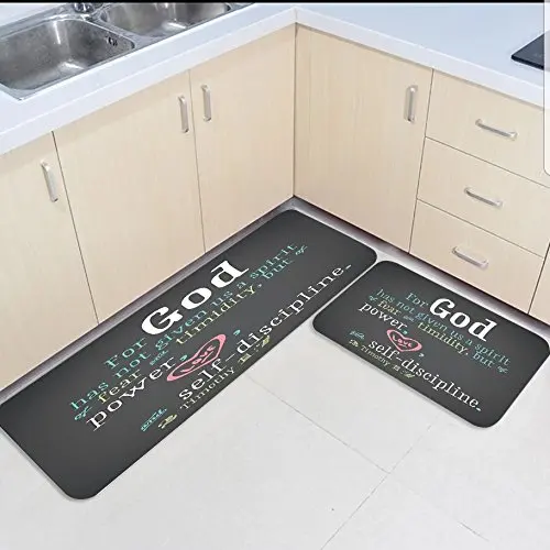

2 Piece Kitchen Mats and Rugs Set Quotes-For God Has Not Given Us A Spirit-Gray Home Deocr Non Skid Area Runner Doormats Carpet