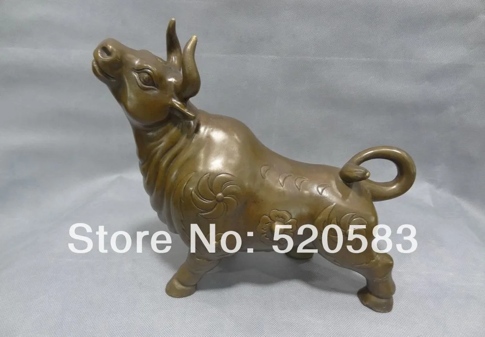

free 12" Chinese Bronze Zodiac FengShui Home Fu Wealth Bull Ox Up Head Moo Statue fast