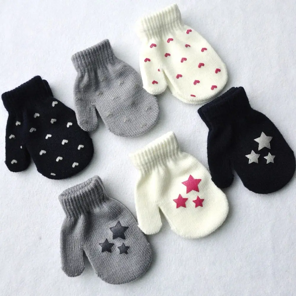 1 пара, вязаные варежки для детей 3-6 лет, мягкие милые теплые перчатки для мальчиков и девочек на весну, осень и зиму в горошек, со звездами, сердечками