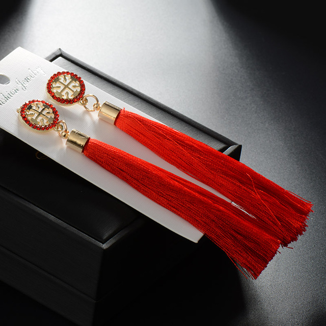 Rose Flower Tassel Earrings for Women Bohemian Boho Silk Fringed Statement Drop Long Earring Jewelry Ethnic brincos New