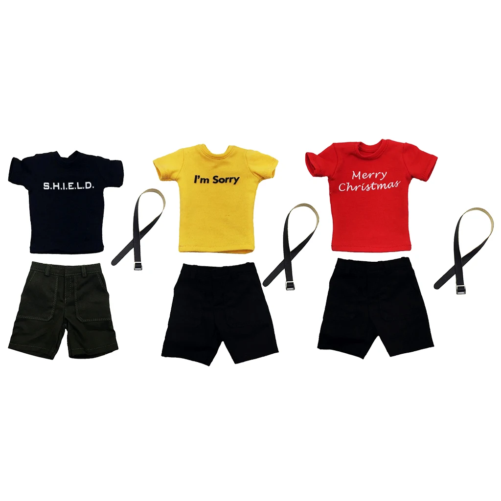 

1/6 Scale Men's Summer Style Clothes T-Shirt Belt Beach Shorts Set for 12" Male Action Figures