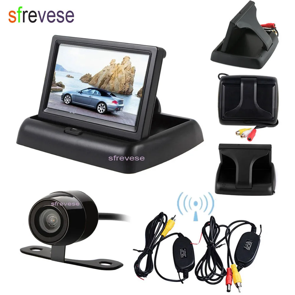 

Wireless Mini Car Reversing Parking Backup Camera System 170 Degree + 4.3" LCD Foldable Monitor Car Vehicle Rear View Kit