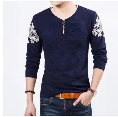 Осенний модный брендовый Повседневный свитер с v-образным вырезом Мужской пуловер вязаный мужской s свитер и пуловеры мужской пуловер 4XL - Цвет: 1