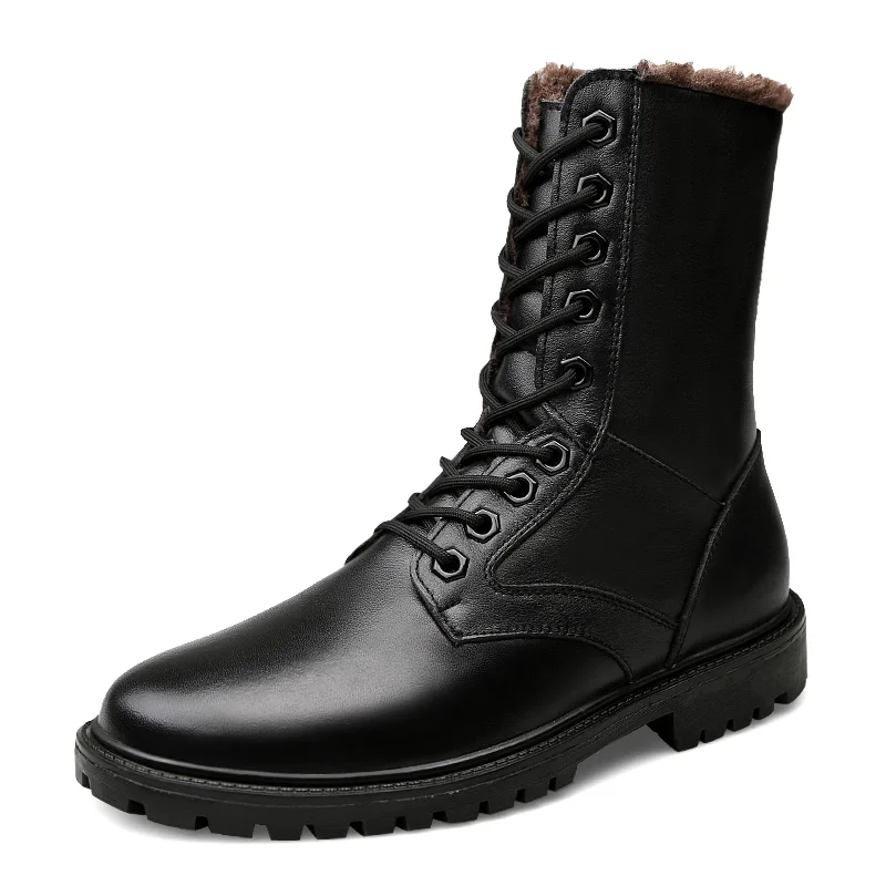

Waterproof Winter Warm Snow Boots Men Cow Split Leather Men's boots Motorcycle Ankle Fashion Men shoes Size 37-52