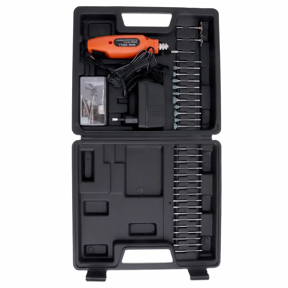 Beste 60 stks partij 12 v 12000 rpm Cordless Mini Boor EU Adapter Elektrische Grinder Rotary Tool Kit voor Slijpen Polijsten graveren