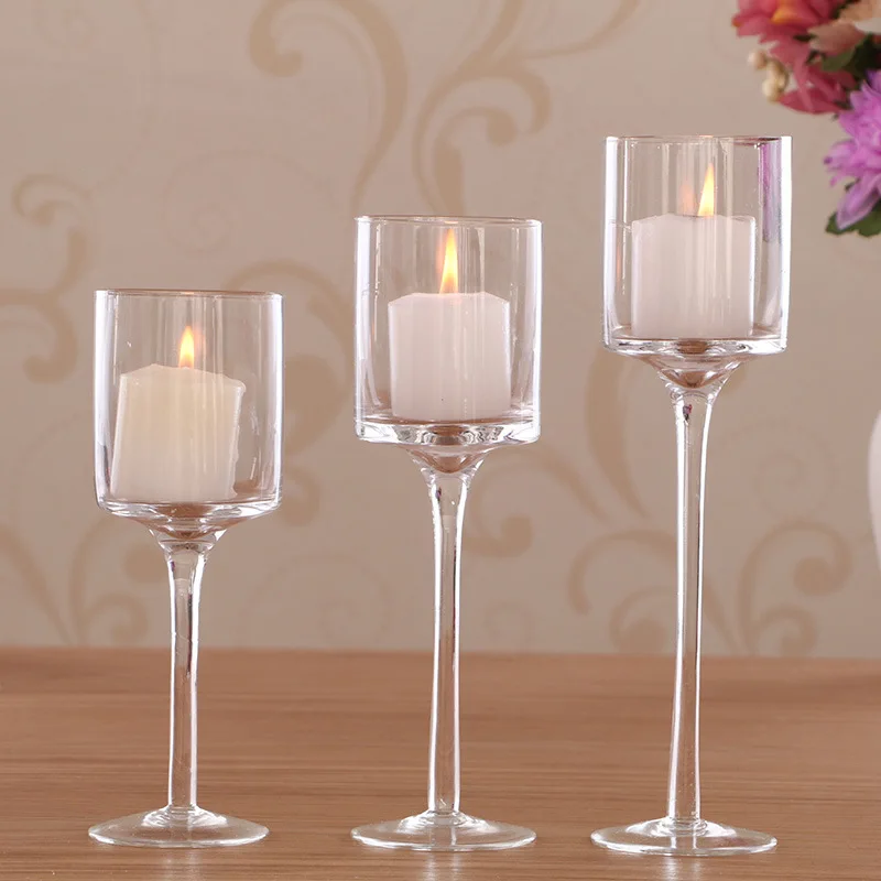 

3pk Stemmed Votive Glass Candle Holder Pillar Candlestick Tea Light Goblet Candlestick For Wedding Decoration Party Centrepiece