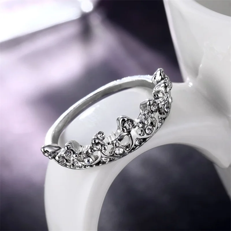 FNIO Новая мода Горячая Корона кольцо ювелирные изделия сверкающие элегантные серебряные кольца Femme Bijoux Кристалл кольцо